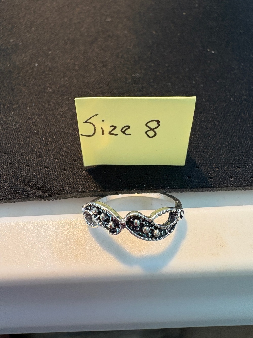 Silver Tone Marcasite Infinity Ring - Size 8